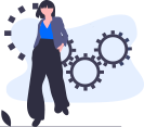 illustration of a woman and behind her there are gears